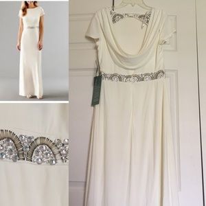 Blu Sage Ivory Beaded Short Sleeve Evening Gown